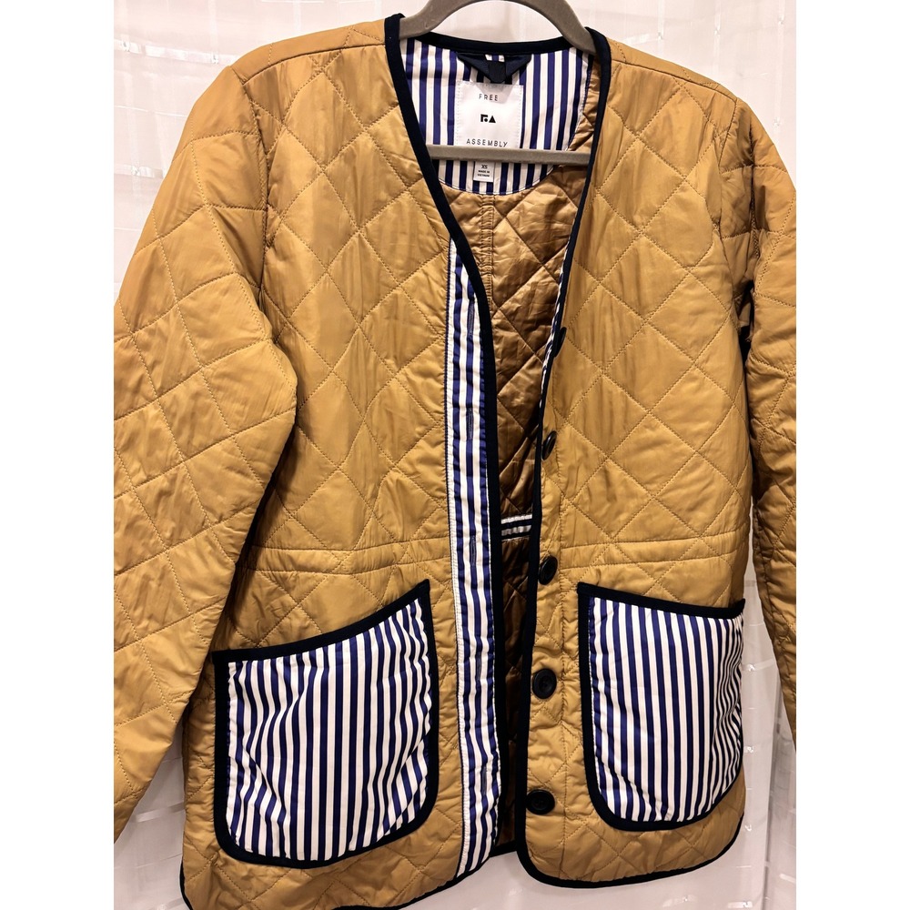 Free Assembly Women Brown Quilted Liner Jacket Stripe Trim XS FAWOW00089FA22